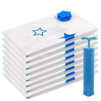 

Vacuum Storage Bags 8 Pack (Jumbo 40 inch x 30 inch) Space Saver Bags with Hand Pump Reusable Clothing Storage Bags
