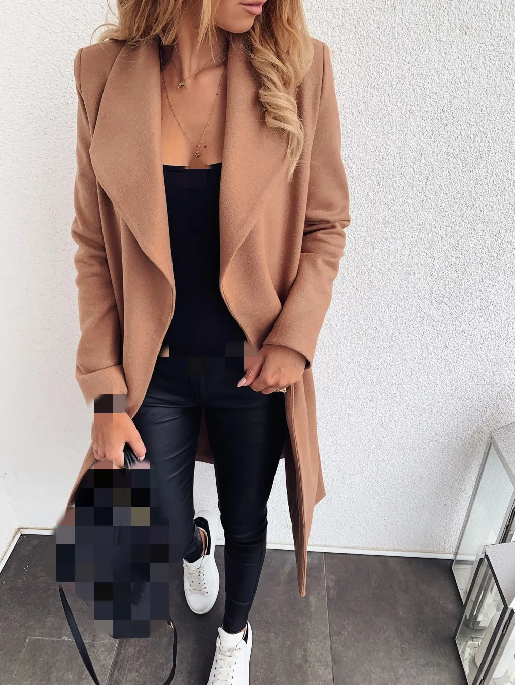 2021 Autumn Winter Black Women's Coat Trench Wool Oversize Warm Lace Up Long Coats Female Elegant Fashion Casual Outerwear Lady
