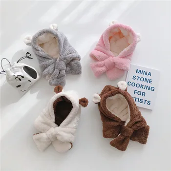 

2 In 1 Baby Winter Warmer Cartoon Plush Ear Design Hat Infant Collar Scarves Neckerchiefs baby scarf w