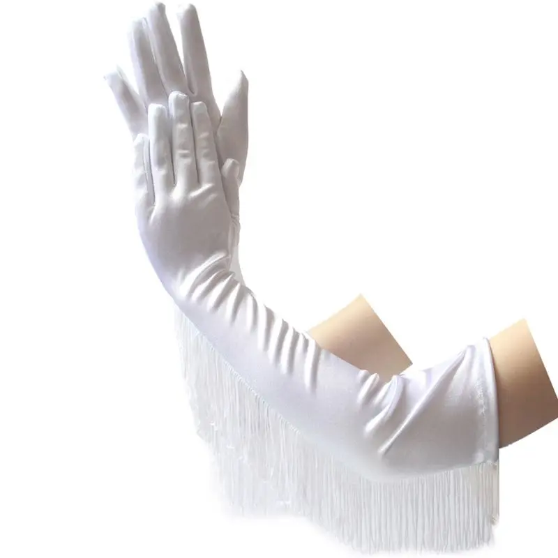 Женские длинные перчатки вечерние для латинских танцев церемониальные сексуальные атласная перчатка с кисточками