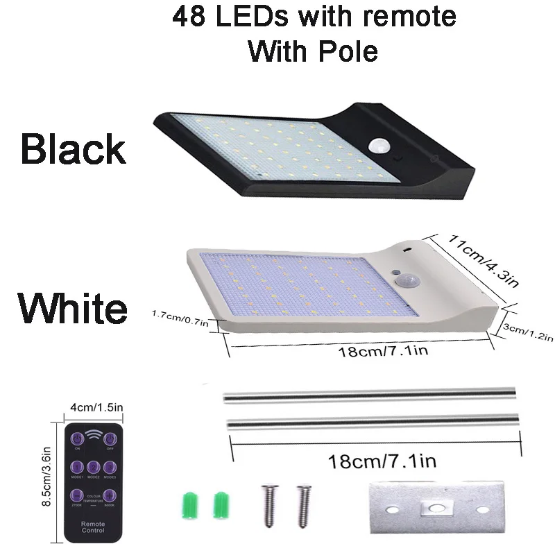 Upgraded 48 leds Solar Light Color Adjustable With Controller Three Modes Waterproof Lamp Lights For Outdoor Garden Wall Street (3)