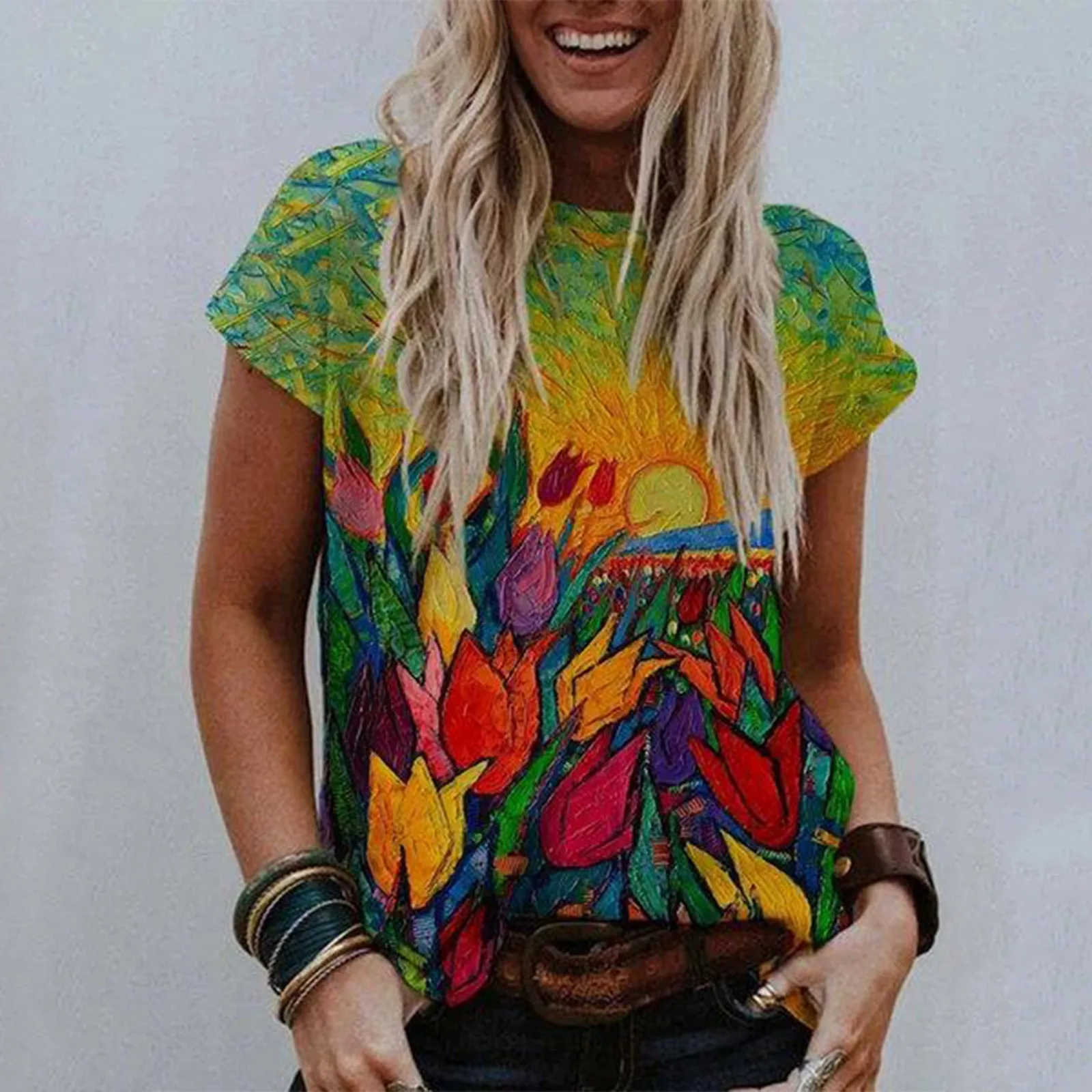 Elegantes bohemios impresión Floral de las mujeres es mujer manga corta Vintage Harajuku blusas camisa mujeres ropa blusa elegante Кофта