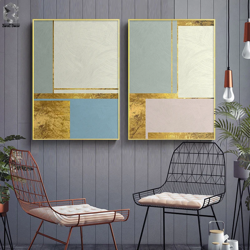 

Nordic Geometric Wall Art Canvas Painting Abstract Blue Fabric Poster Print Modern Minimalist Picture for Living Room Home Decor