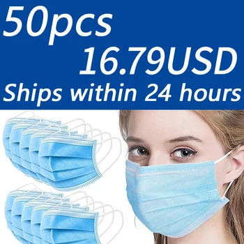 

Face Masks Disposable Mouth Mask Non-woven & Meltblown Cloth Dust-proof Face Mask 100 Pcs 3-Layer Facial Mask 24 Hours Delivery