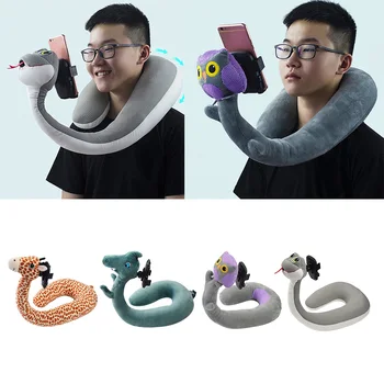 

Neck Support Pillow with Cell Phone Holder - Cute Cartoon Animal Design - Lazy Bracket Pillow - Great for Car, Chair, Bed