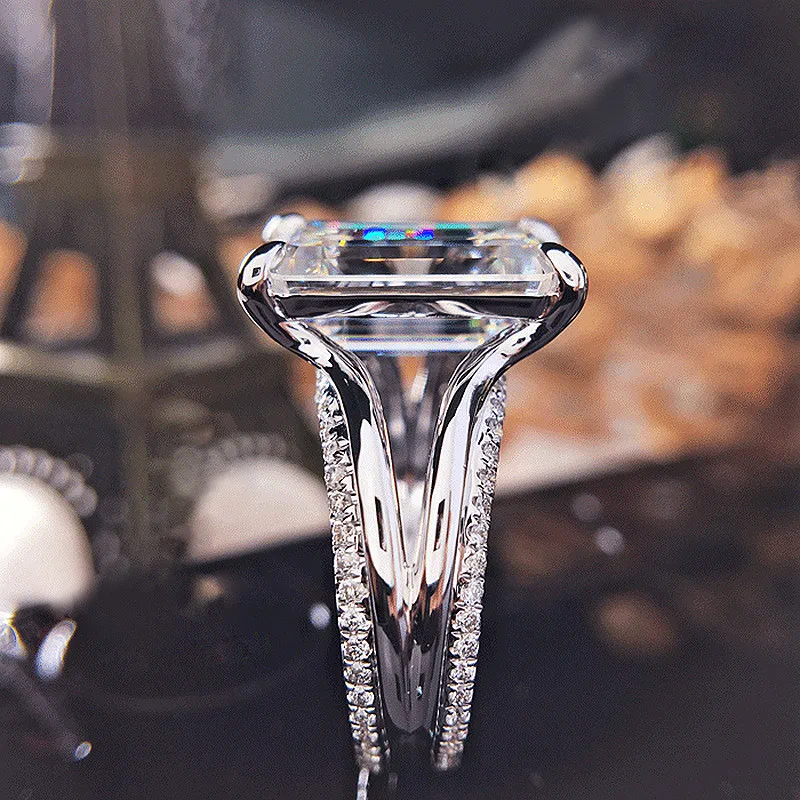 Роскошное кольцо 5 карат муассанит, цельное обручальное кольцо из белого золота 18 К, Изумрудное кольцо искусственный бриллиант, обручальное кольцо для женщин