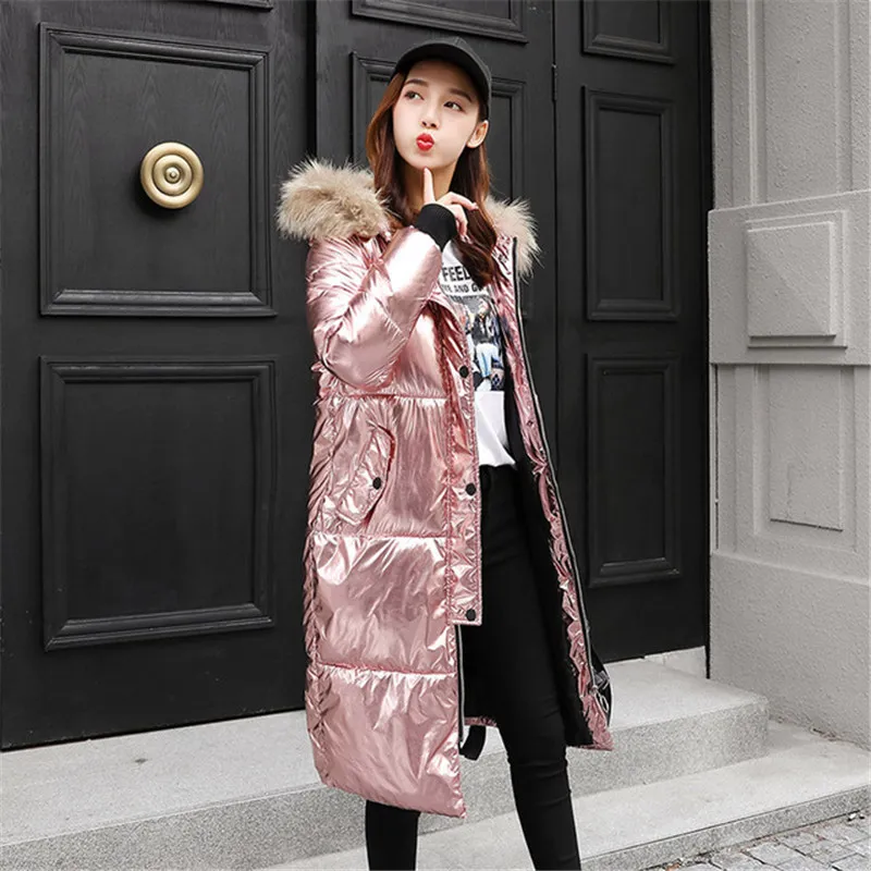 

Bright Face Parkas Women 2019 Winter Coats New Korean Down Cotton Padded Women's Slim Thick Long Fur collar Hooded Jacket XA105