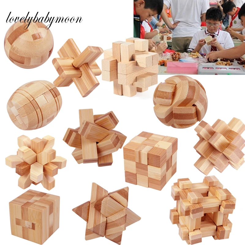 Educational Wood Puzzle Kids Brain Teaser 3D Adults Toy Ming Luban Game Lock 