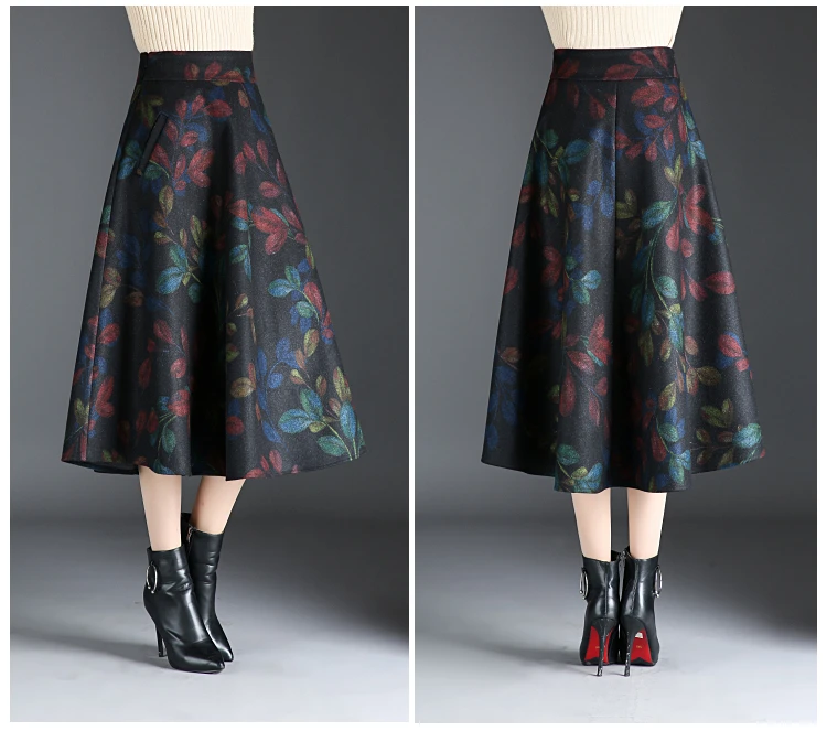 HAYBLST Брендовая женская юбка осень зима размера плюс 3XL Черная элегантная одежда корейский стиль модный принт высокая талия юбки