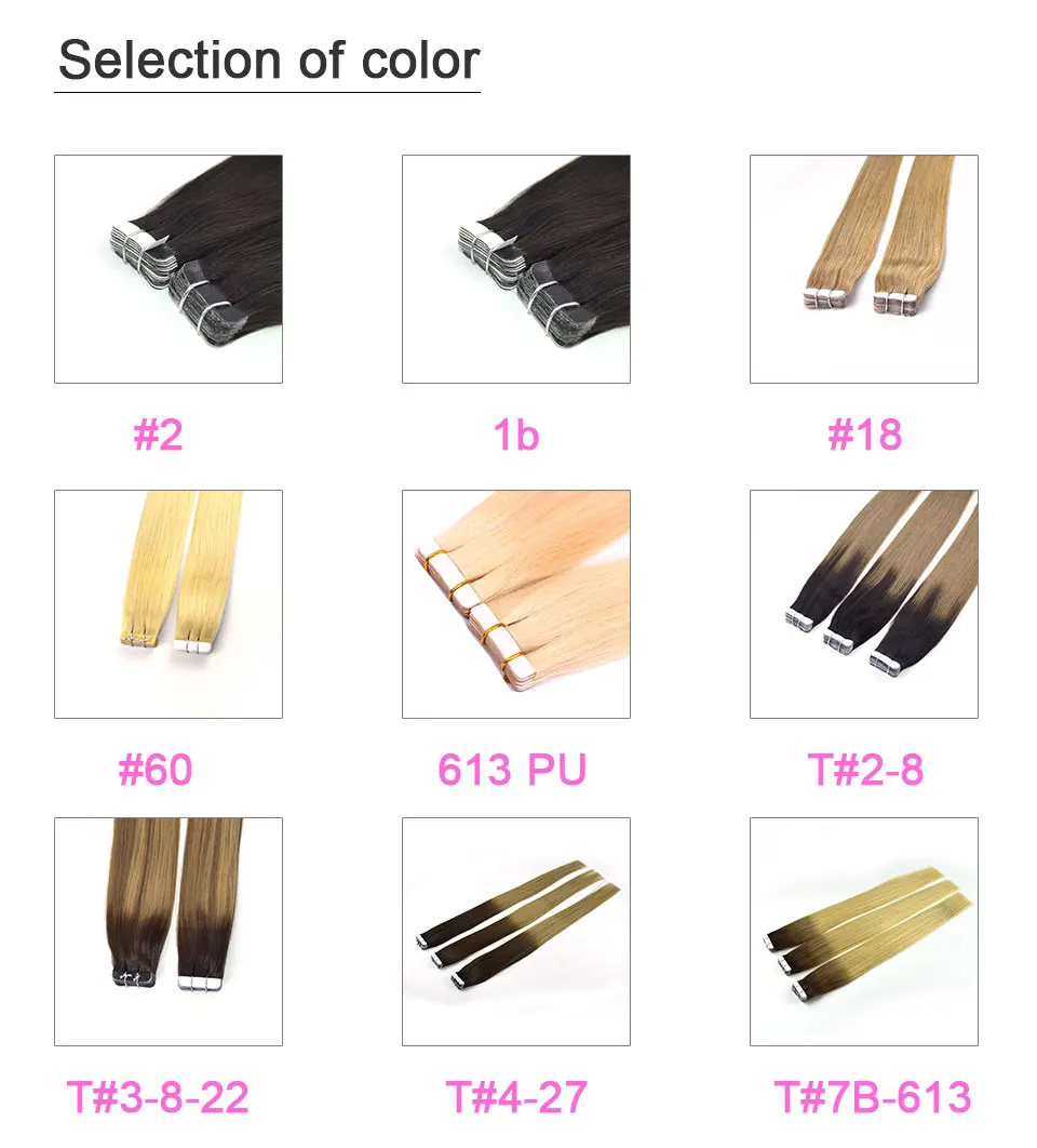 Bigsophy Tape In Human Hair Extensions 14"16" 18" 20" 22" 24? 26 100% Human Remy Hair Tape PU Hair Extension Straight 2.5g/pc