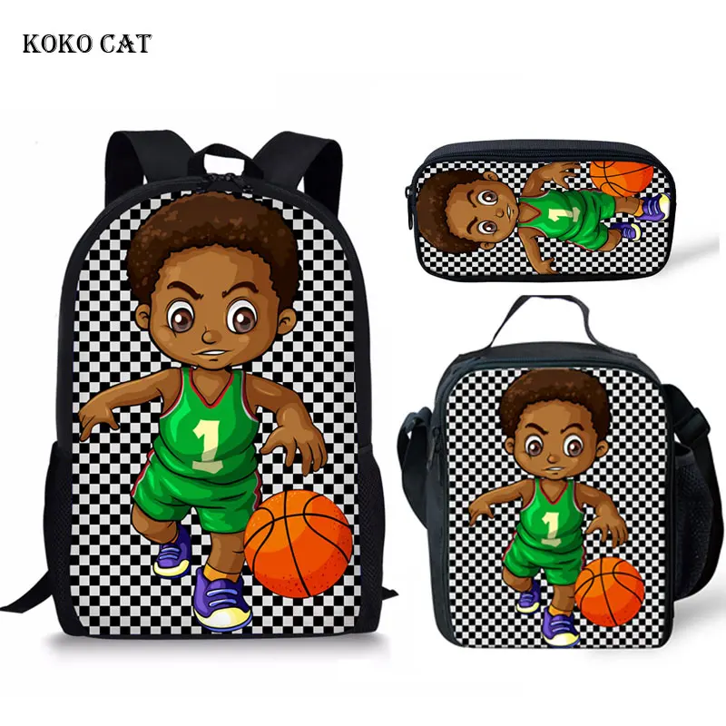 

KOKO CAT Black African Boys School Bags for Kids 3pcs/set School Backpack Children Preppy Shoulder Bookbag Students Satchel