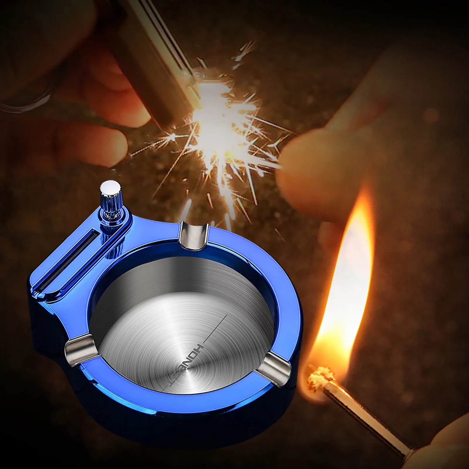Lighter Ashtray Metal Oil Lighter Multifunctional Permanent Flint Lighter Desktop Home Office