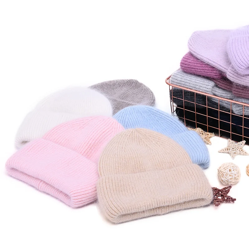 

Leisure Women's Hats Cashmere Wool Knitted Beanies Autumn Winter Brand New Three Fold Thick 2021 Knitted Girls Skullies Beanies