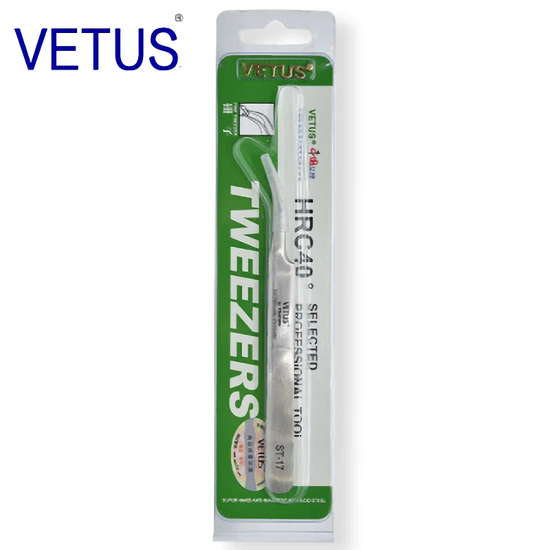 VETUS ST-17 (115mm) High Precision Tweezers Stainless Steel Non-magnetic Acid-proof Pincers Eyelashes Beauty Manicure Tools