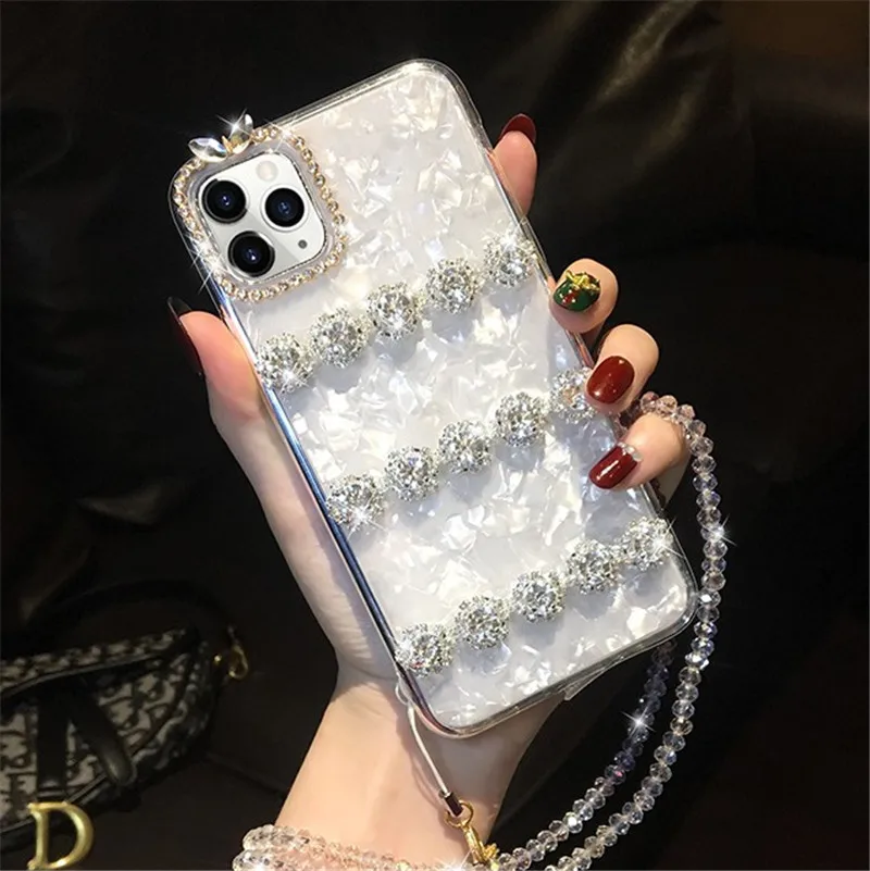 

case for iPhone 11 XR 7 8 11 Pro Max X XS Max Plus 6 6s cover 3 row Rhinestone sparkling(without long chain)