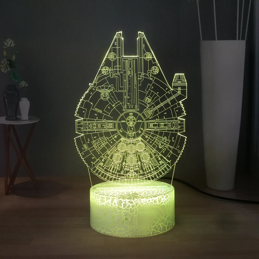 Creative Millennium Falcon 3D lámpara de noche de Star Wars LED luz de noche USB Lámpara de Mesa táctil interruptor dormitorio lámpara de escritorio de dormir regalo