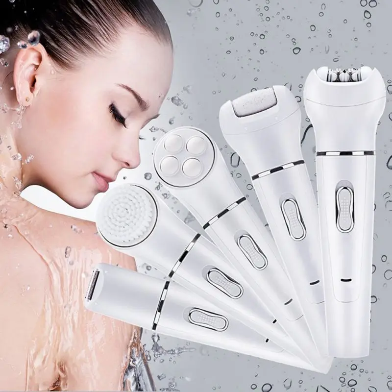 

5 In 1 Electric Facial Cleansing Brush Massager Hair Extractor Hair Shaver Foot Grinder Beauty Face Skin Care Tools