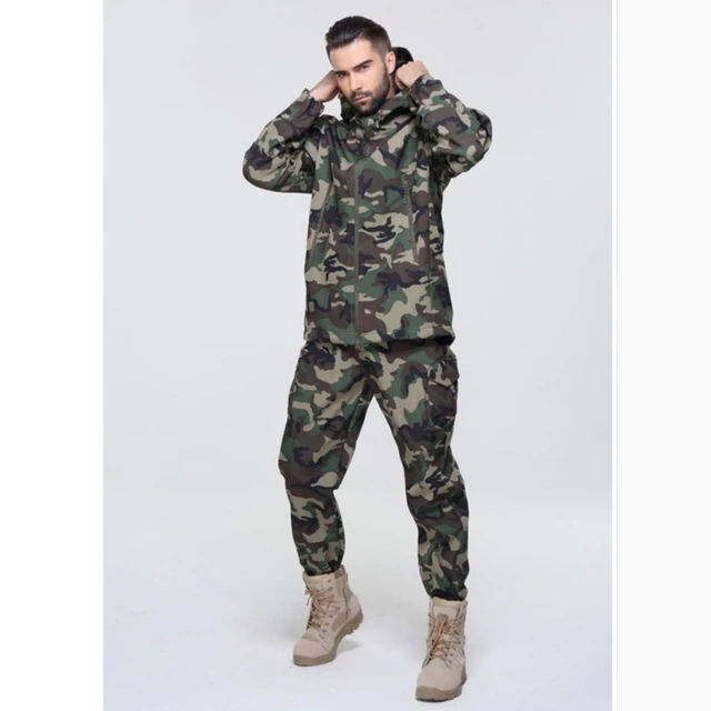 Gear Tactical Softshell Camouflage Jacket Set Men Army Windbreaker Waterproof HuntingClothes Set Military Jacket andPants