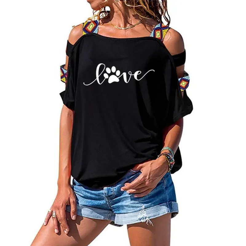 Женская хлопковая футболка с коротким рукавом и принтом Следы любви|Футболки| |