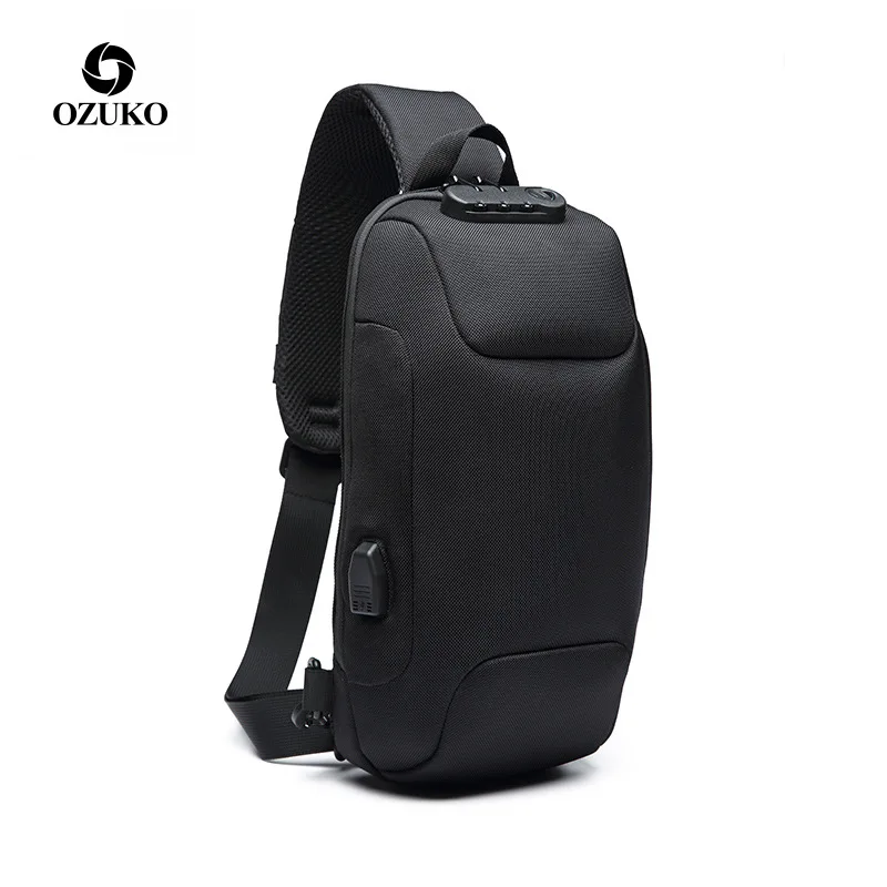 

Ozuko New Style Chest Pack USB Anti-Theft Men's Chest Pack Korean-style Men's Casual Shoulder Bag Waterproof Oxford Cloth Chest