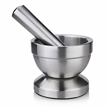 

Stainless Steel Kitchen Garlic Pugging Pot Pedestal Bowl Mortar and Pestle Set (Silver)
