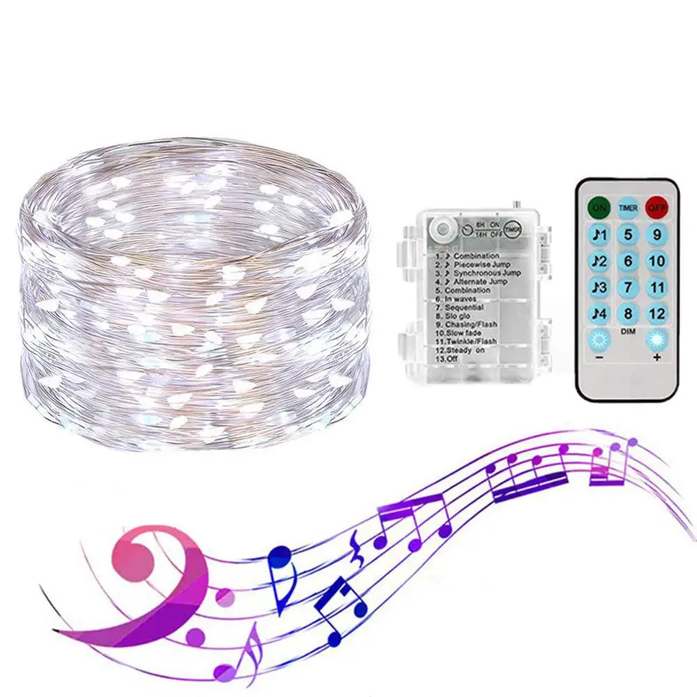 

LED Copper Wire Light Music Lighting Chain 3AA Waterproof Battery Box Remote Control Room Bedroom Hotel Copper Wire Decoration S