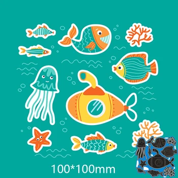 

100*100mm underwater world fish new Metal Cutting dies Stencils for DIY Scrapbooking Paper Cards Craft Making Craft Decoration