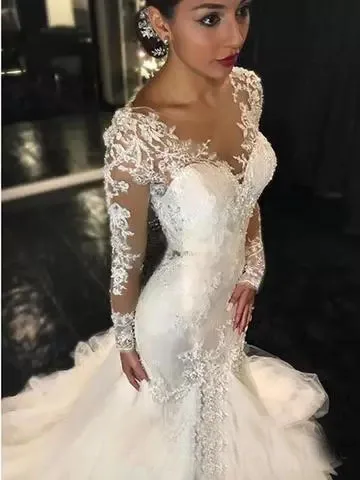Свадебное платье с длинными рукавами, свадебное платье русалки, свадебные платья, роскошное свадебное платье свадьба, vestido de festa Longo