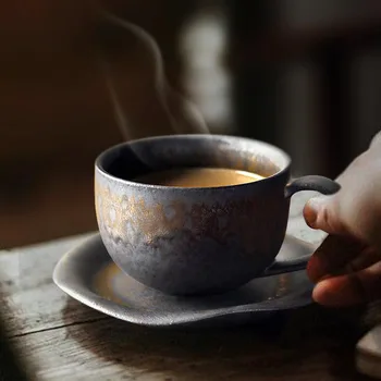 

Vintage Japanese Style Ceramic Coarse Pottery Coffee Cup Handmade Rust Glaze Pull Flower Latte Cup Tea Coffee Milk Tea Water Mug