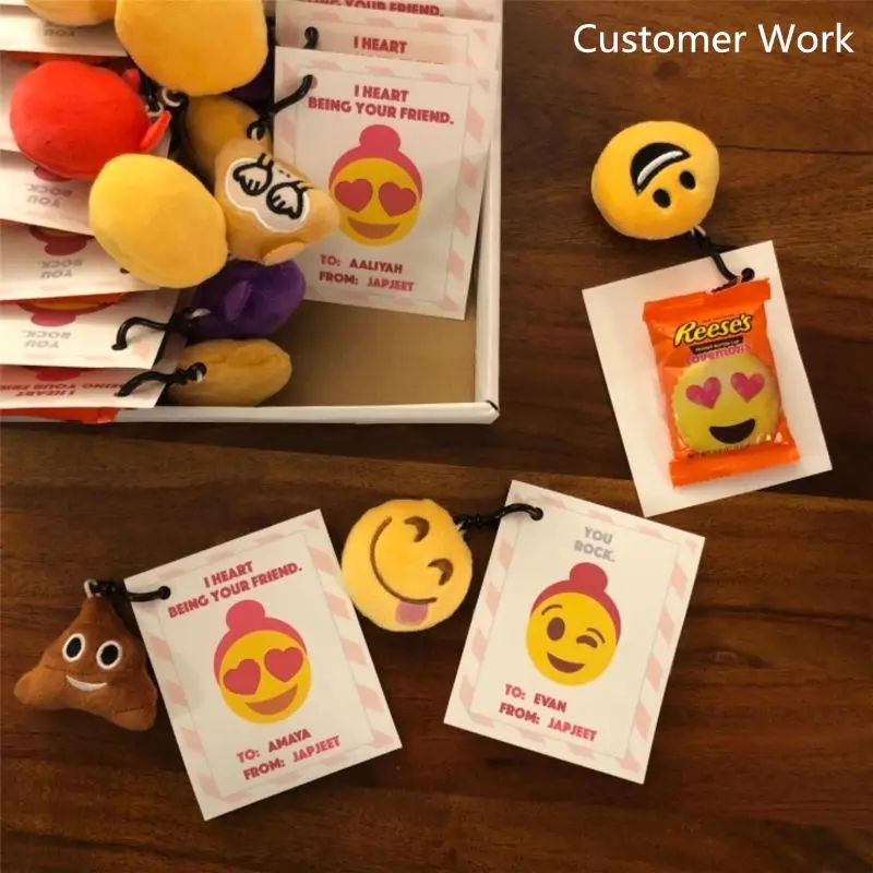 50 Pack Emojl Plush Pillows Mini Keychain For Birthday Party Classroom Rewards Prizes Party Favor Bags 5