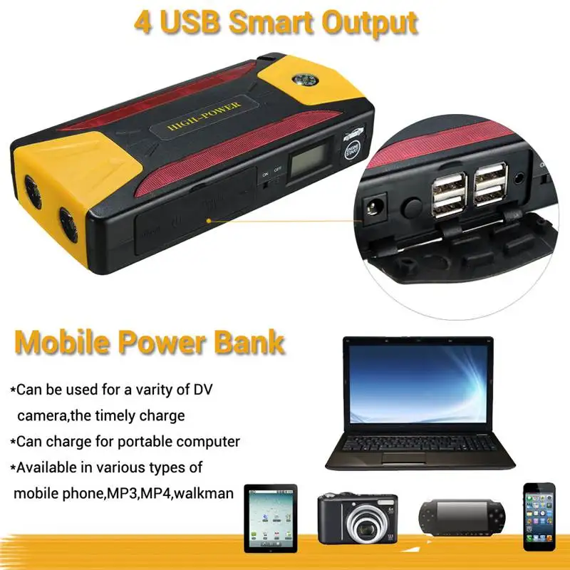 KROAK многофункциональное пусковое устройство 82800mAh12V 4 USB 600A портативный автомобильный аккумулятор бустер зарядное устройство усилитель Банк питания пусковое устройство