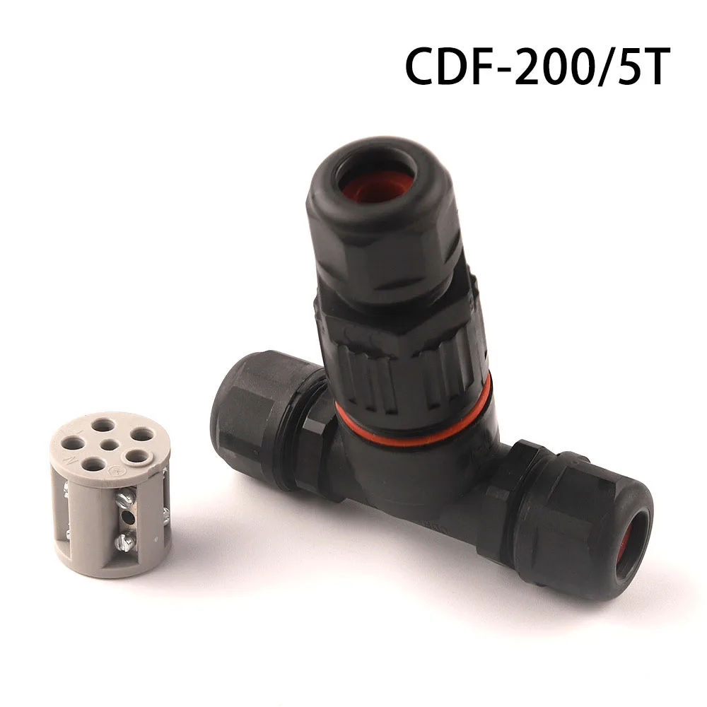 

IP68 T Shape 5 Pin Waterproof Electrical Connector Outdoor Cable Wire Tee Connectors fast Screw connection Outdoor Plug Socket