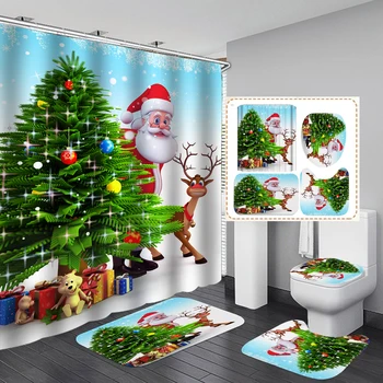 

Shower Curtain, Bathroom Curtain -Merry Christmas Tree,Santa, Festival Decorations Accessories