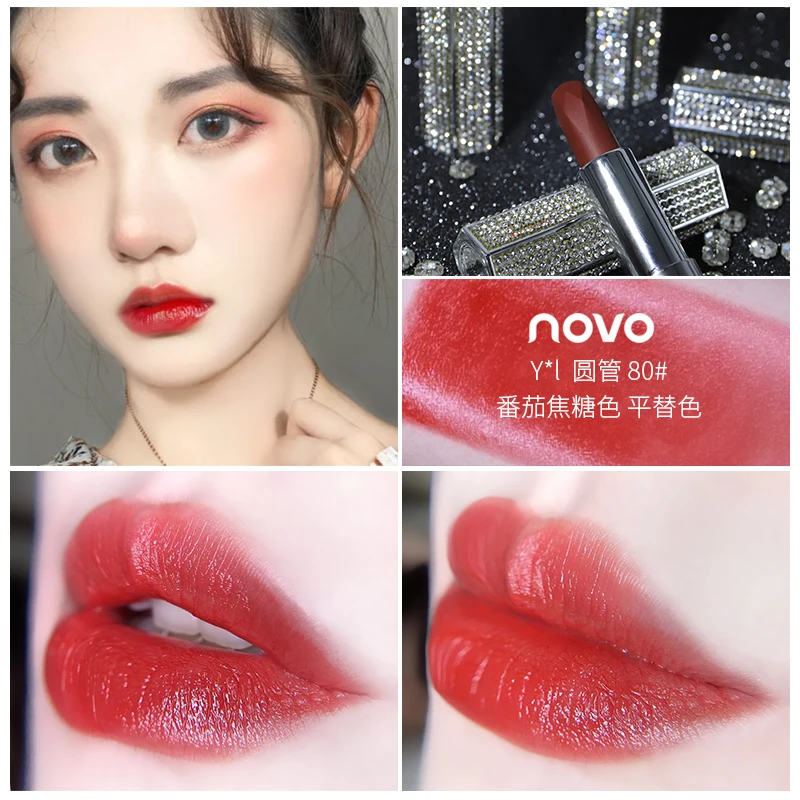 Novo Glitter diamond lipstick tomato red pumpkin purple matte lip cream long lasting waterproof moisturizing lip stick BN184