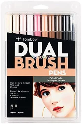 Tombow tombow 56170 dual brush pen art markers, portrait, 10-pack. blendable,  brush and fine tip markers