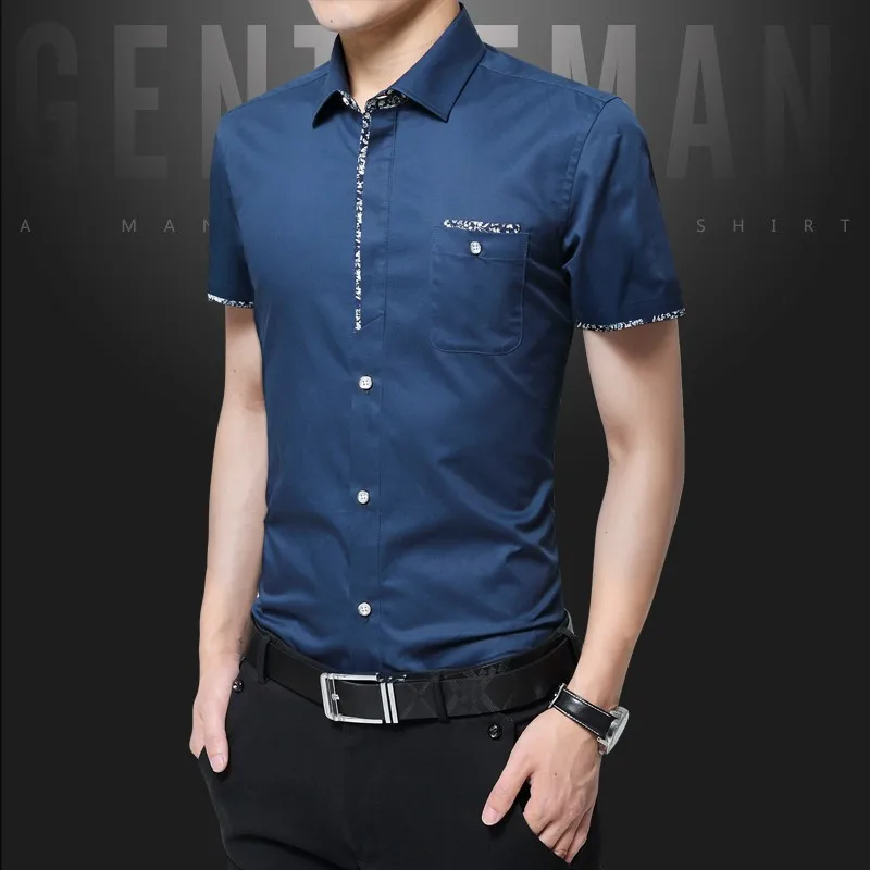 IFRICH Мужская рубашка с коротким рукавом модные цветочные Kemeja Lelaki корейский Бизнес Тонкий Baju Простые повседневные рубашки плюс размер M-5XL