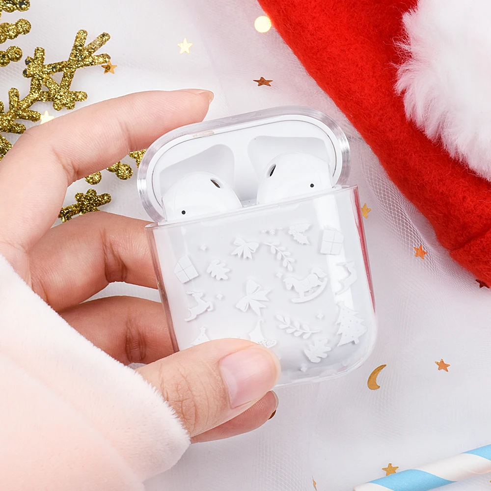 Merry Рождественская елка корпусы гарнитурные для Apple Airpods Мода Санта Клаус чехол для Air Pods прозрачный жесткий чехол для ПК