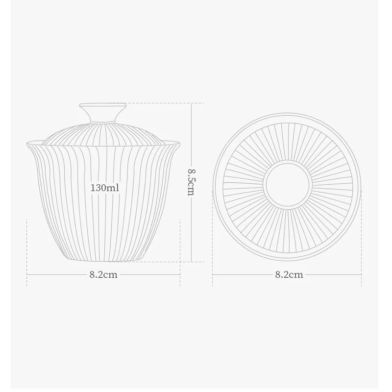 HMLOVE White Porcelain Gaiwan Anti-scalding Cover Bowl Stripe Lid Kung Fu Tea Sets Handmade Tureen Travel Teaware Gift 130ML