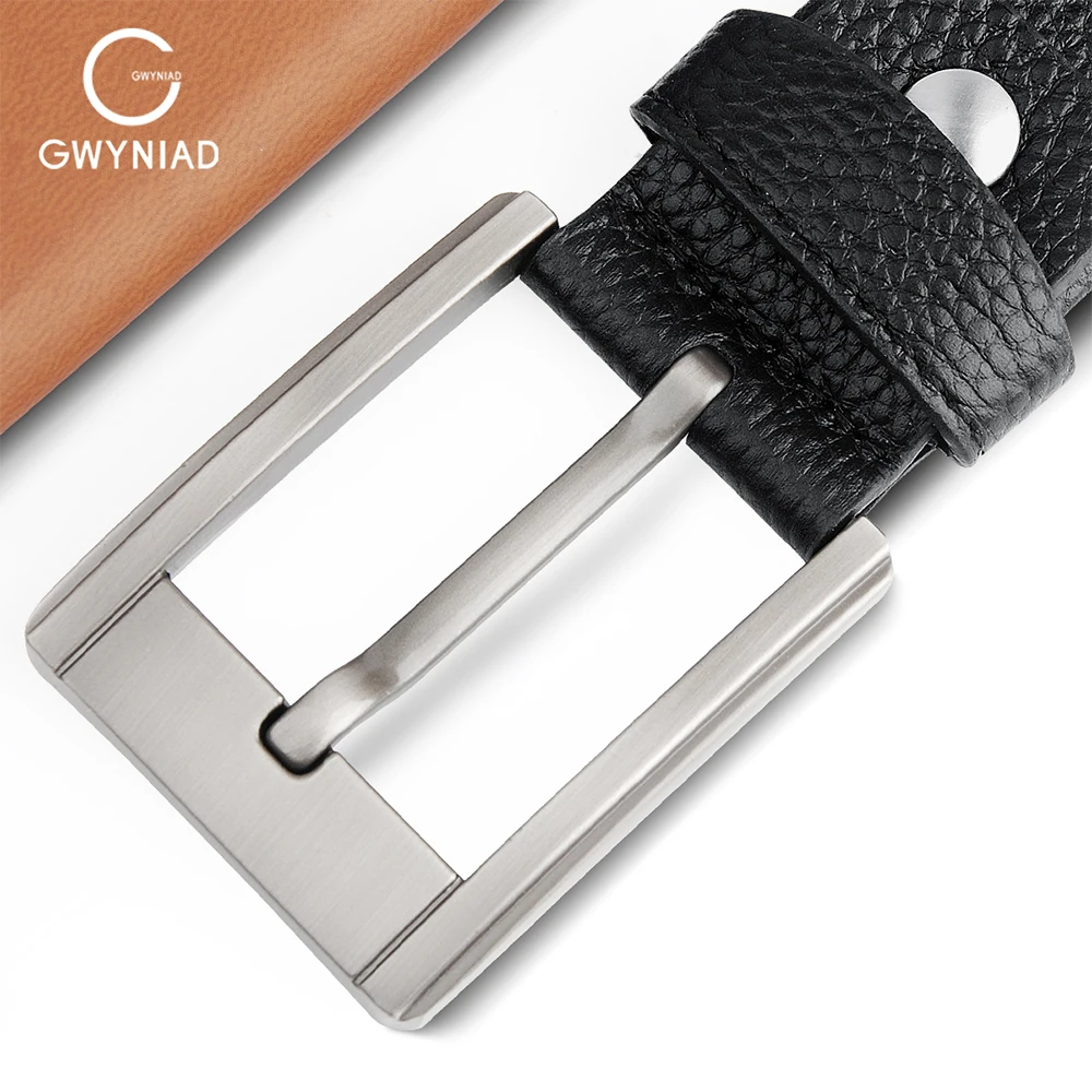 

GWYNIAD High Quality Cow Leather Belt For Men Fashion Luxury Suit Pants Alloy Pin Buckle Belt For Man Formal Leisure Men Belt