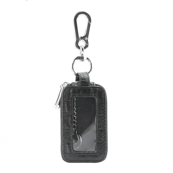 

LJL-Car Keychain Wallet Leather Zipper Bag Butler Keychain Box Double Zipper with Window