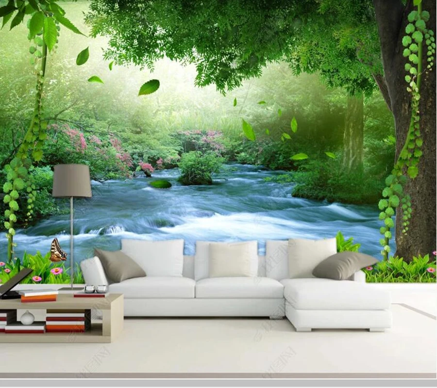 

Papel de parede forest river steam natural landscape 3d wallpaper mural,living room sofa TV wall bedroom wall papers home decor