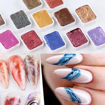 

6/12 Colors Nail Watercolor Solid Pigment Chrome Aquarela Set Glitter Pearl Solid Paint Metallic Blue Purple DIY Manicure Decor