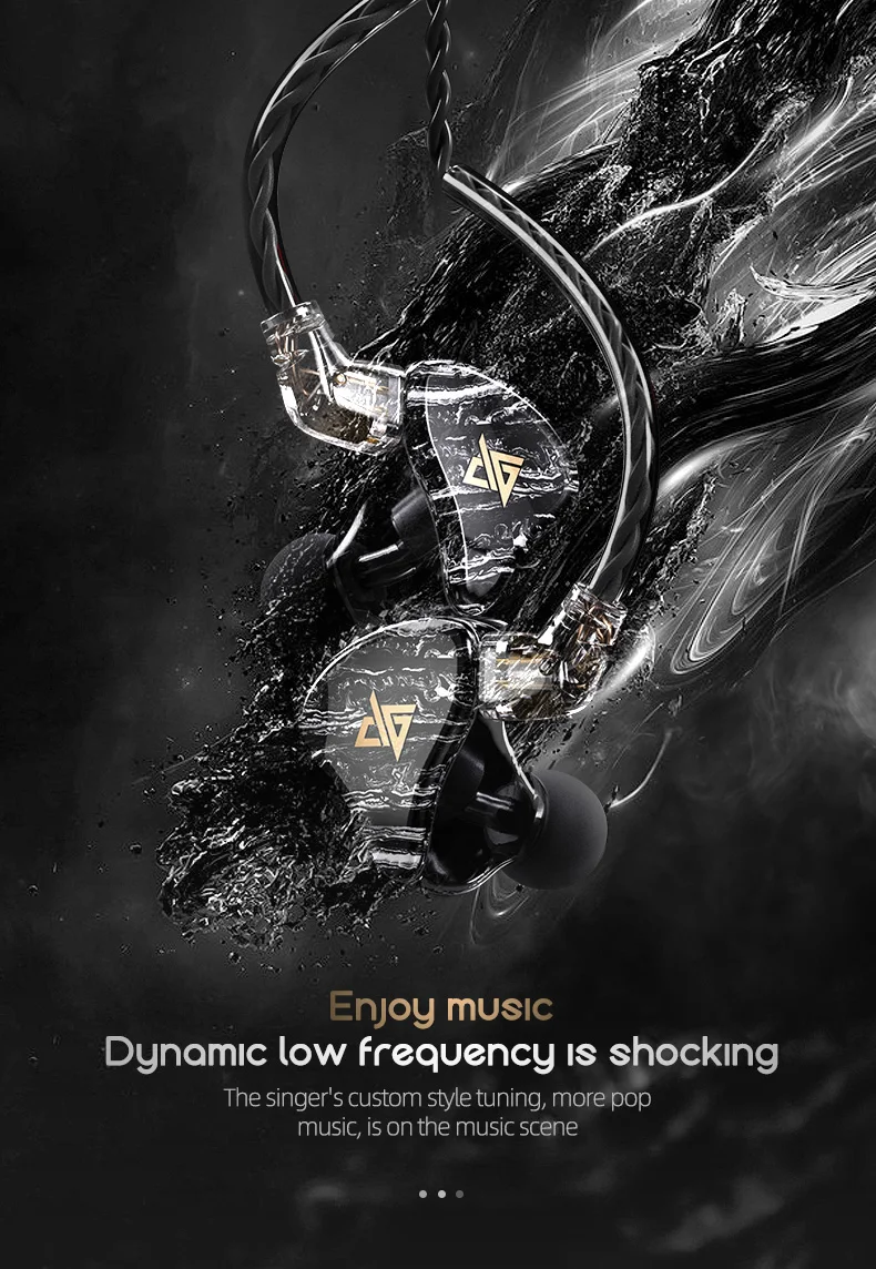 AUGLAMOUR T100 Double Dynamic Sports Bass Earphones In ear HIFI Resin Custom Earphones With Detachable Cable