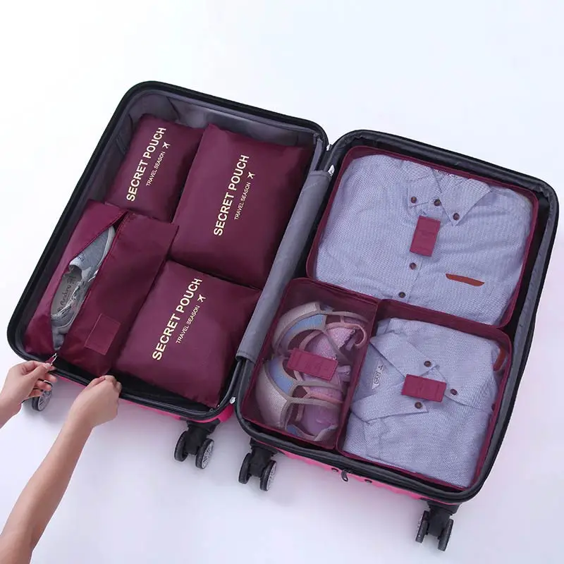 wine red Водонепроницаемая сумка для хранения в путешествии из семи предметов, сумка для хранения одежды большой емкости, обувь для хранения одежды, многофункциональная сумка для хранения - Цвет: wine red