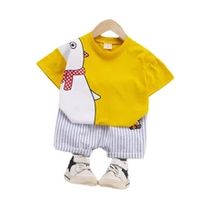 Vêtements d'été en coton pour bébés garçons et filles, t shirt et short, vêtements de dessin animé, 2 pièces 
