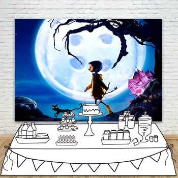 

Photo Background Halloween 7x5 Bright Moon Coraline Backdrop Pink Palace for Girls Halloween Birthday Party Decorations Banner