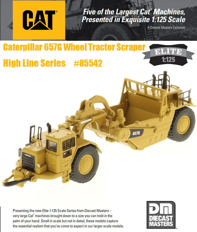 New DM  1 125 Scale Cat 657G Wheel Tractor Scraper High Line Series by DM Diecast Master for Collection gift #85542