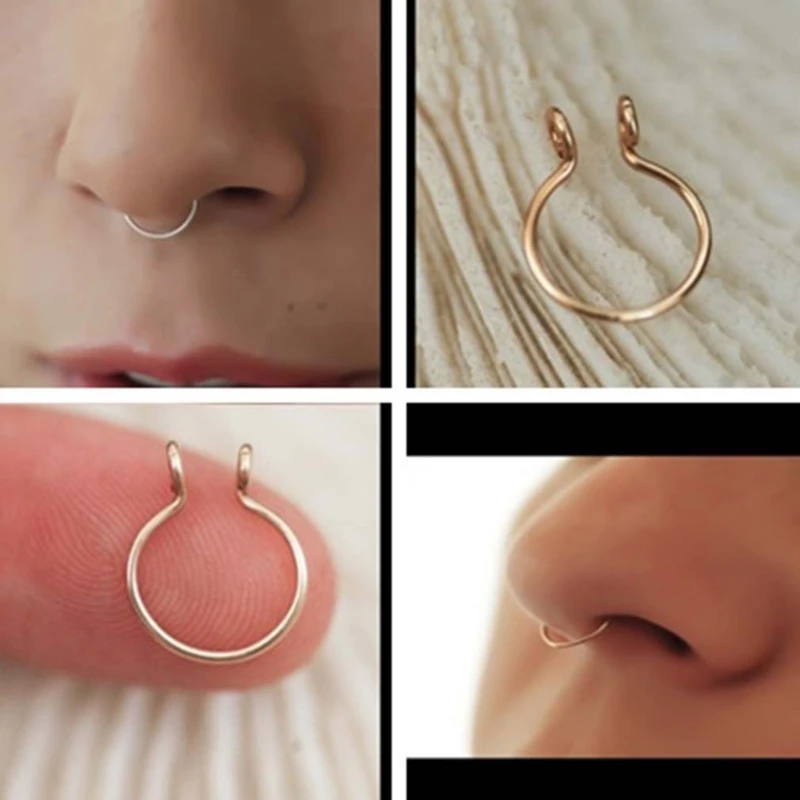 New 1pc Medical Steel Titanium Steel Sexy Open U Shape Semicircle Ear Clip Nasal Clip Nose Ring Nose Stud Piercing Jewelry Gift-5