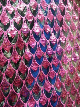 

2019 High Quality African Lace Fabric Fuchsia French Net Embroidery Sequins Tulle Lace Fabric For Nigerian party Dress W11263