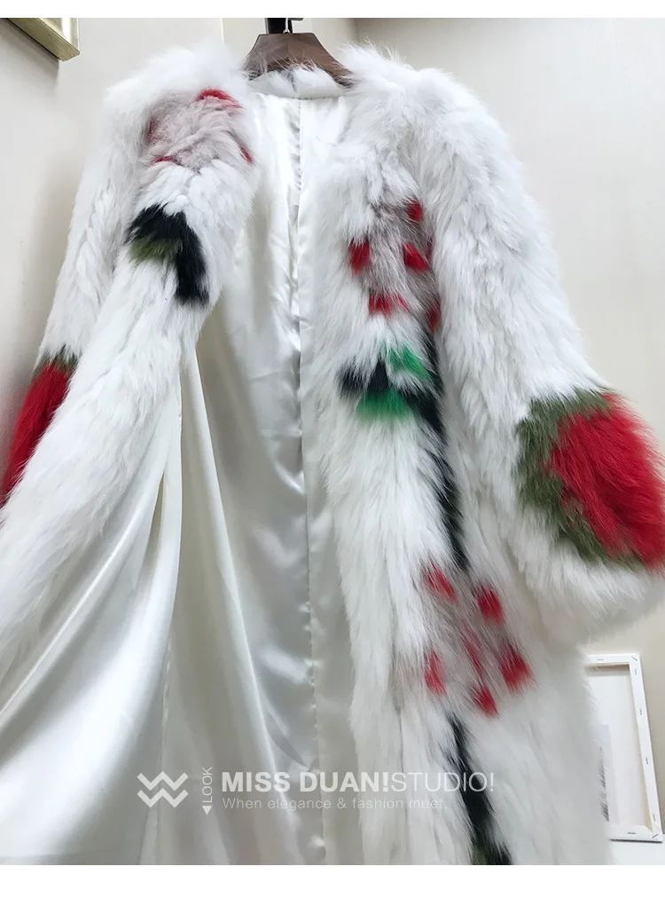 Женское длинное пальто с натуральным мехом, винтажный принт,, Лисий мех, куртка для женщин, корейский, корейский стиль, Толстая теплая стрижка, пальто, меховой верх Hiver 191